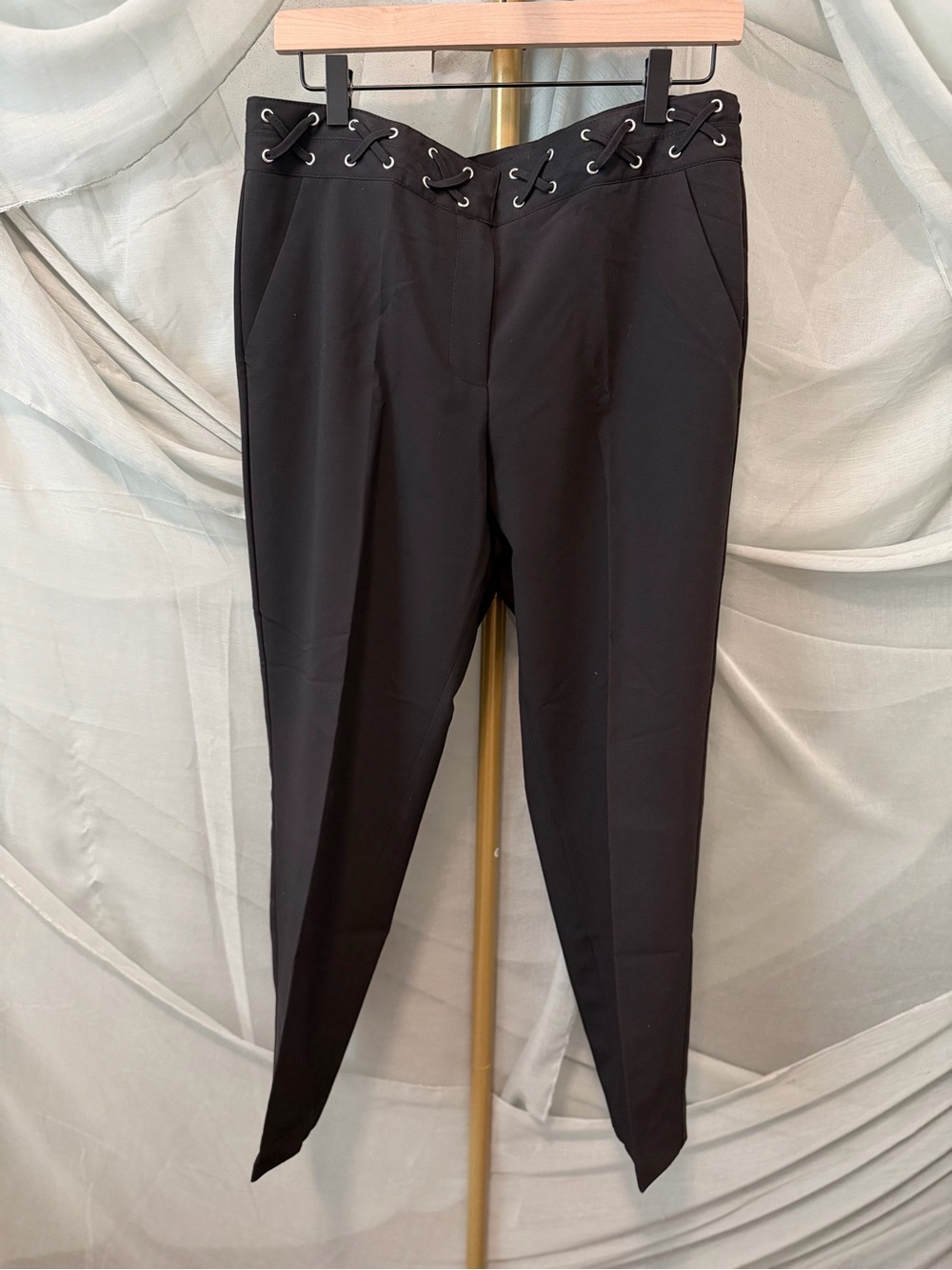 Hope & Harlow Black Trousers with Lacing Waist Detail - Picture 2 of 7